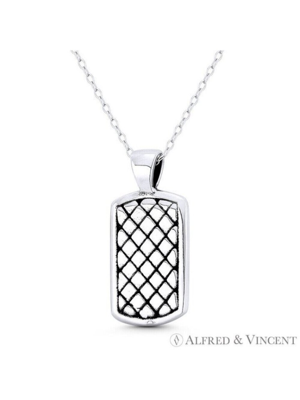 Criss-Cross Design Dogtag Pendant in Oxidized .925 Sterling Silver